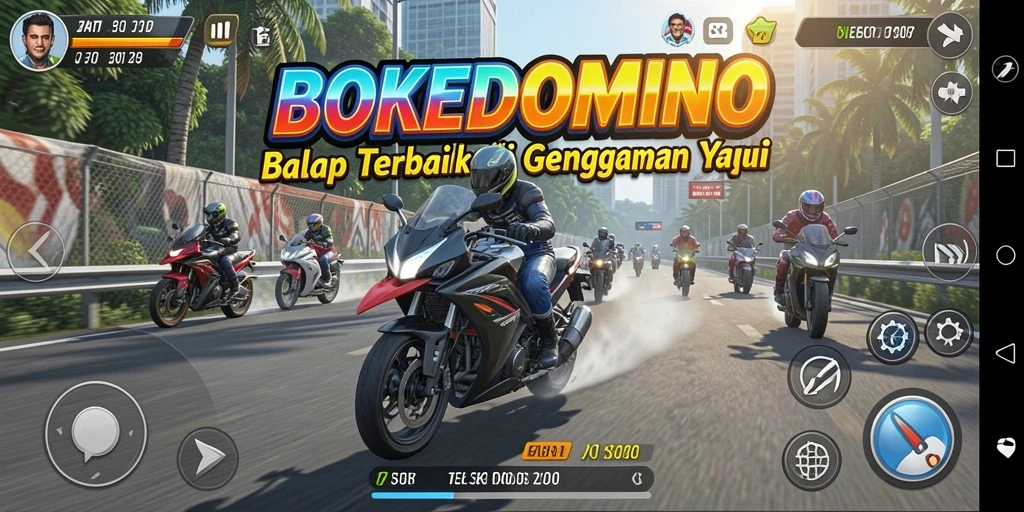 Tampilan gameplay balapan motor yang mendebarkan di BOKEDOMINO.