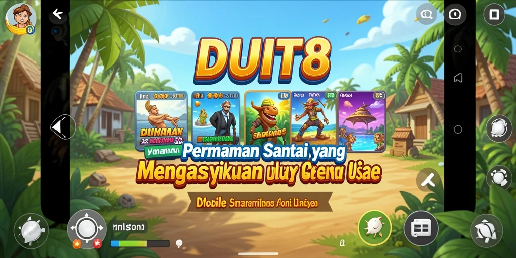 Screenshot utama dari DUIT8 menampilkan gameplay yang santai dan penuh warna.