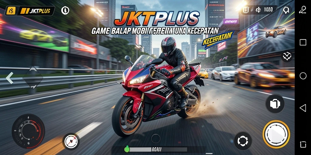 Tampilan gameplay JKTPLUS yang mendebarkan dan penuh aksi balap motor.