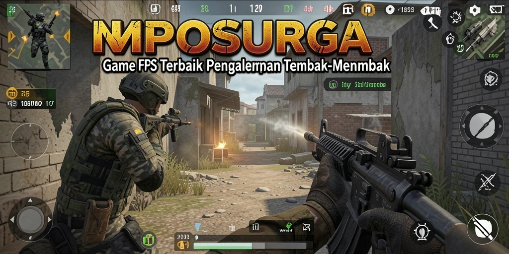 Screenshot gameplay MPOSURGA yang menampilkan aksi tembak-menembak yang seru.