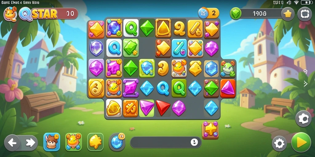 Tampilan permainan Match-3 yang penuh warna di QQSTAR.