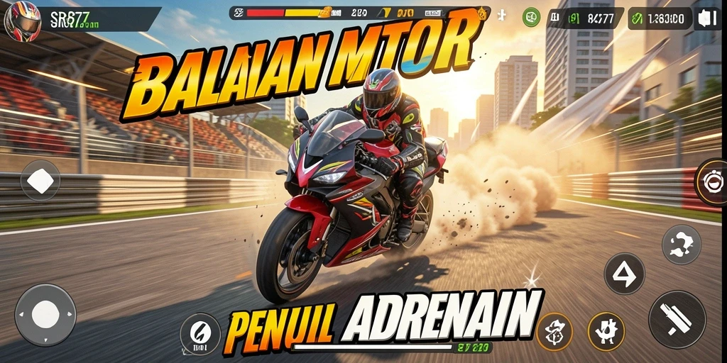 Screenshot gameplay balapan motor yang mendebarkan di SR877.